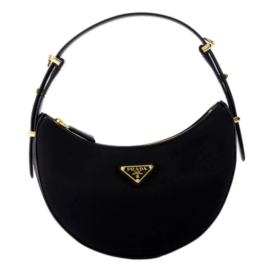Prada Arqué Re-Nylon and Brushed Leather Black Shoulder Bag