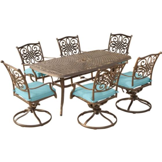 Traditions 7-Piece Dining Set in Blue with 72 x 38 in. Cast-top Table