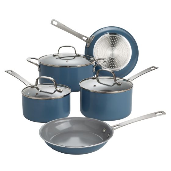 8pc Clean Ceramic Induction Cookware Set Dusty Blue