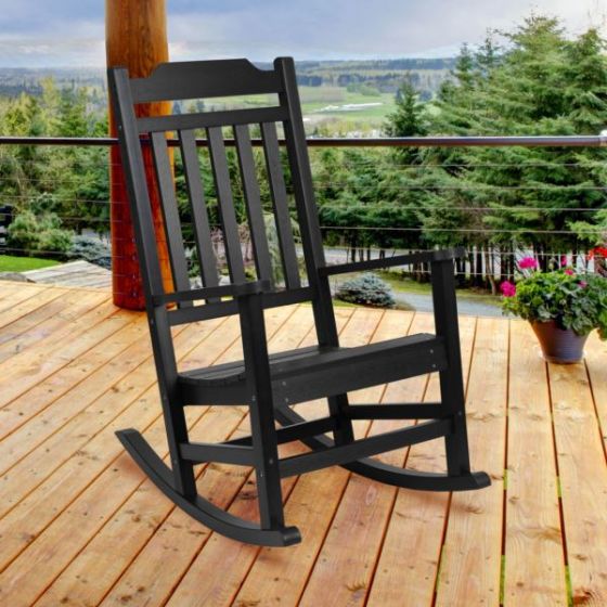 Outdoor Patio All-Weather Poly Resin Wood Rocking Chair in Mahogany