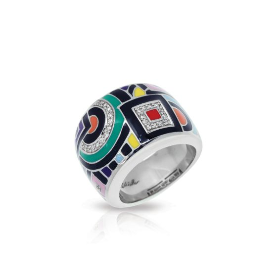 Belle Etoile Geometrica - Sterling Silver, Multicolor Enamel, White CZ Ring Size #6