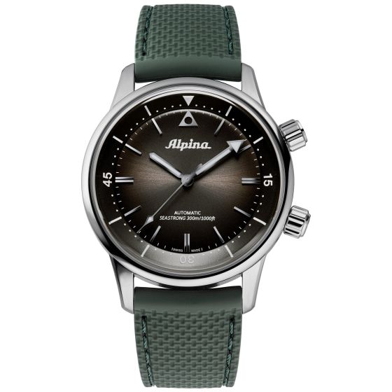 Alpina Mens Automatic Seastrong Rubber Strap Watch, Green dial