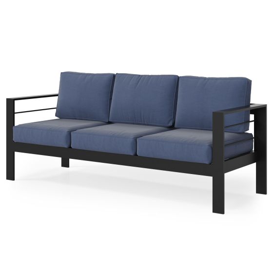 Outdoor 3-Seater Patio Sofa w/Cushions - Blue