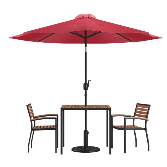 5 Piece Patio Set: Blue Umbrella