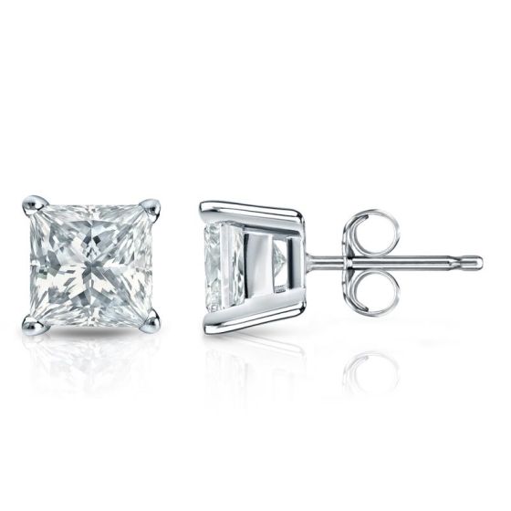Bright White Pinnacle Princess cut Lab Grown Diamond Stud in 14K Rose Gold 2.60ct, GH, VVS