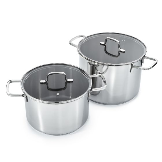 Helix 4Pc Recycled Stainless Steel Stockpot Set, Glass Lids