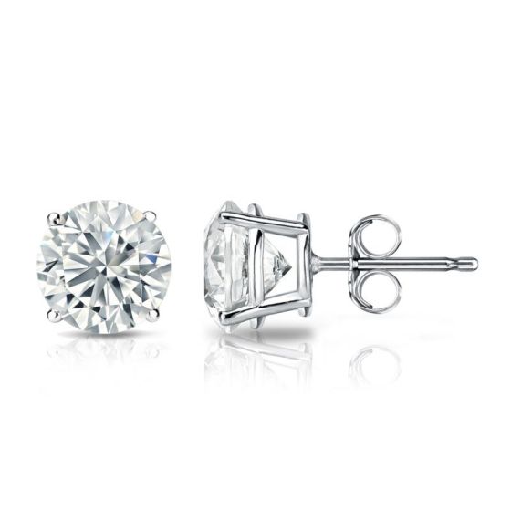 Bright White Round Lab Grown Diamond Stud in 14K White Gold 1.20ct, Color-FG, Clarity-VS