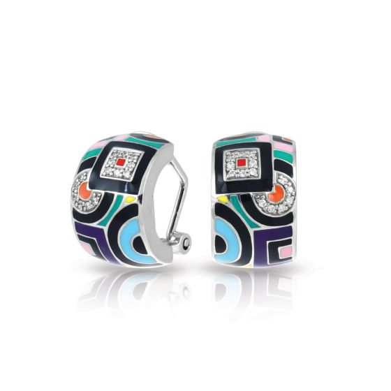 Belle Etoile Geometrica - Sterling Silver, Multicolor Enamel, White CZ Earring