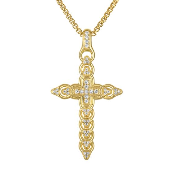 Bulova Link Cross 42-29mm in 14K Gold-plated Sterling Silver/White Diamonds Pendant, 24