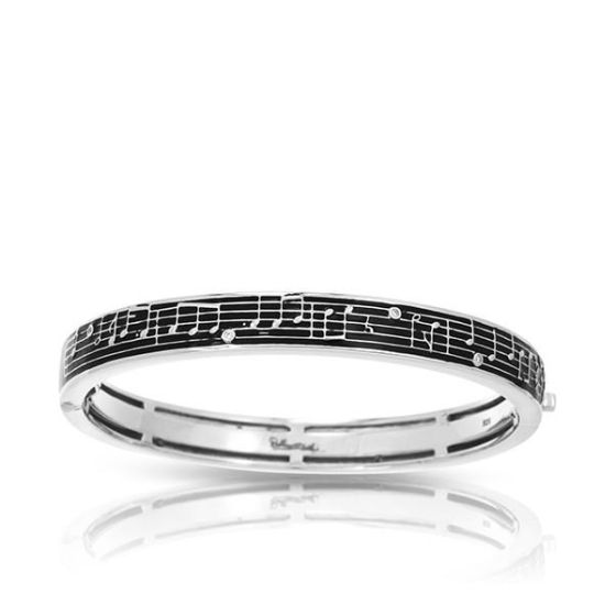 Belle Etoile Round Cubic Zirconia studded Black Melody Bangle - 925 Sterling silver-Medium size