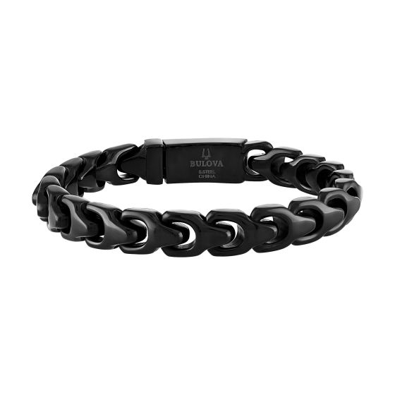 Bulova Link  8mm Polished Black Bracelet, 7.25
