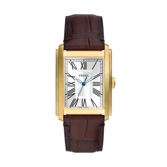 Men's Caraway Gold & Brown Leather Strap Watch Silver Dial