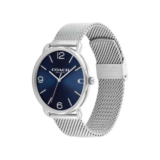 Men's Elliot Silver-Tone Stainless Steel Mesh Watch Navy Dial