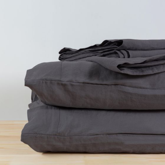 Stonewashed Linen Sheet Sets Cal King Charcoal