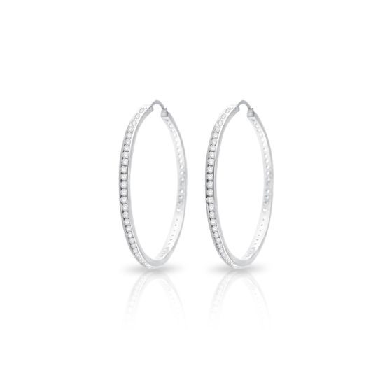 PARIKHS Rhodium Plated Round Clear CZ Hoop Earrings in 925 Sterling Silver-45MM