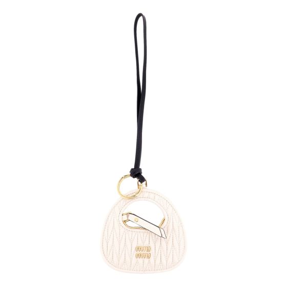Miu Miu Wander Quilted Matelasse Leather Bag Charm in White