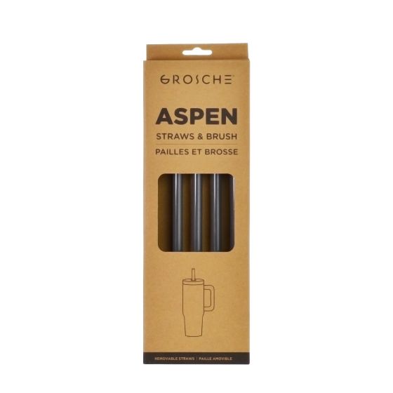 GROSCHE Aspen 40 oz 5 pack spare plastic straws- Graphite Black
