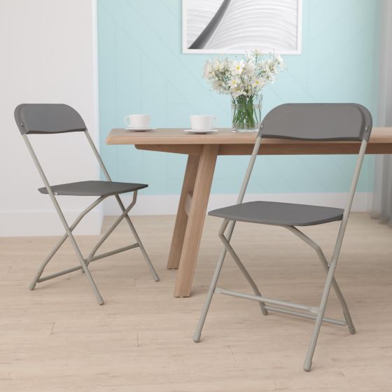 Folding Chair - Grey Plastic  2 Pack 650LB Weight Capacity - Event Chair