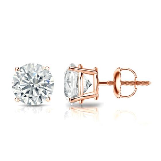 Bright White Round Lab Grown Diamond Screwback Stud in 14K Rose Gold 1.30ct, Color-FG, Clarity-VVS