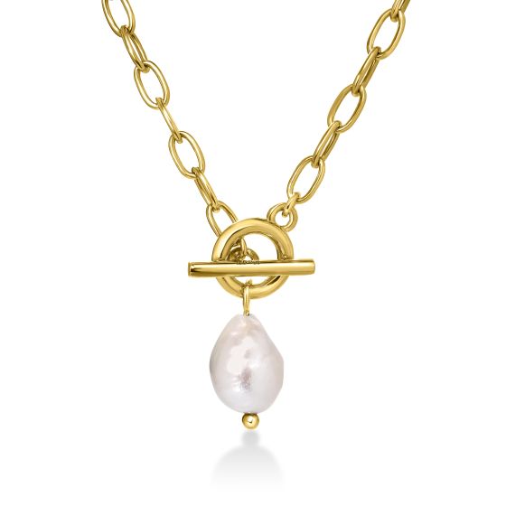 Paperclip Pearl Necklace Gold