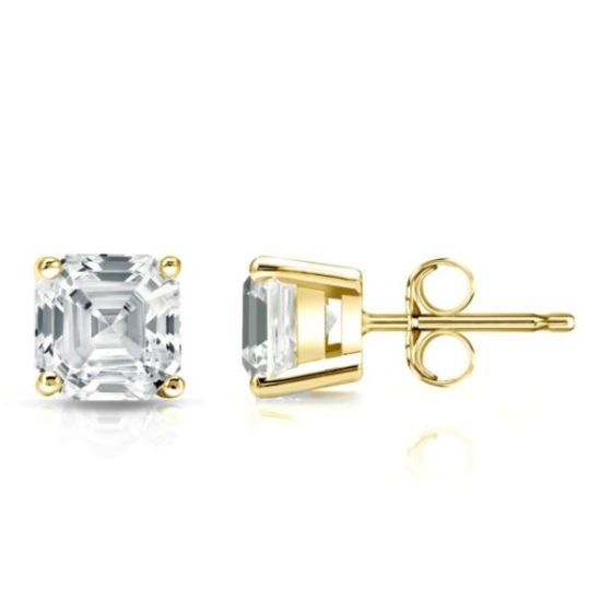 Bright White Pinnacle Asscher Lab Grown Diamond Stud in 14K Yellow Gold 2.10ct,Color-GH,Clarity-VVS