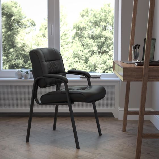 Black LeatherSoft Executive Side Reception Chair with Black Frame - Home Office