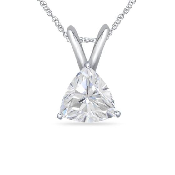 Bright White Pristine Trillion Lab Grown Diamond Pendant with chain, 14K White Gold 1.50ct, GH,VS
