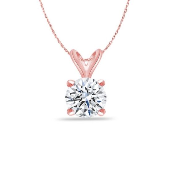 Bright White Round Lab Grown Diamond Pendant in 14K Rose Gold 0.07ct, Color-FG, Clarity-VS SI