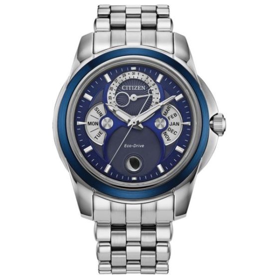Men's Calendrier Stainless Steel Bracelet watch, Blue dial