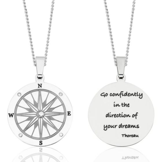 Joyful Sentiments Go Confidently Compass Pendant Necklace