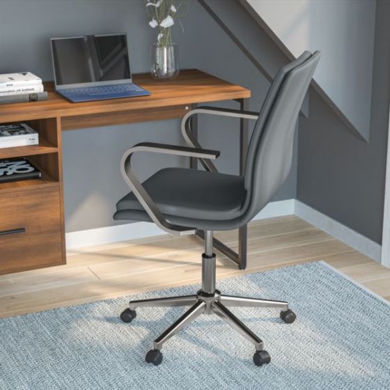Designer Executive Swivel Office Chair with Brushed Chrome Arms and Base, Gray