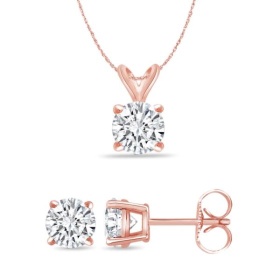 Bright White Round Lab Grown Diamond Set  in 14K Rose Gold 0.12ct, Color-FG, Clarity-VVS