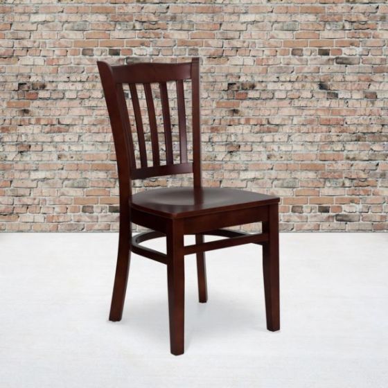Vertical Slat Back Mahogany Wood Restaurant Chair - Hospitality Seating
