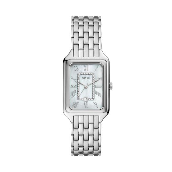 Ladies Raquel Silver-Tone Stainless Steel Rectangle Watch MOP Dial