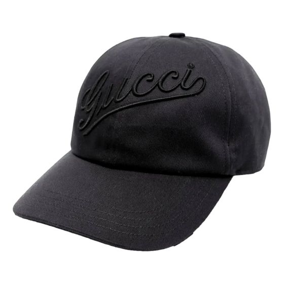 Gucci Black Embroidered Logo Cotton Baseball Cap Small