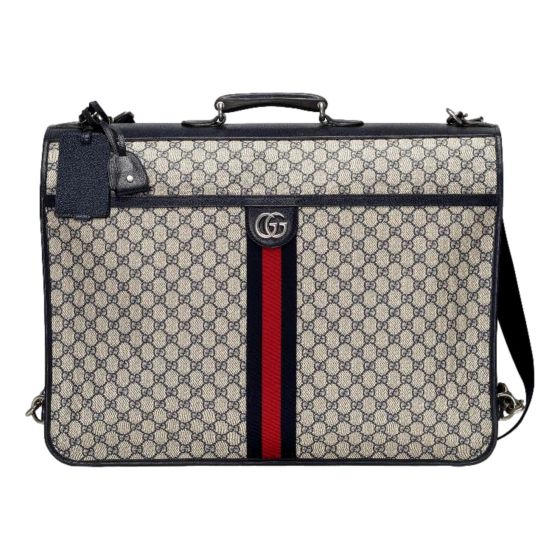 Gucci GG Supreme Canvas Blue Web Stripe Leather Garment Bag