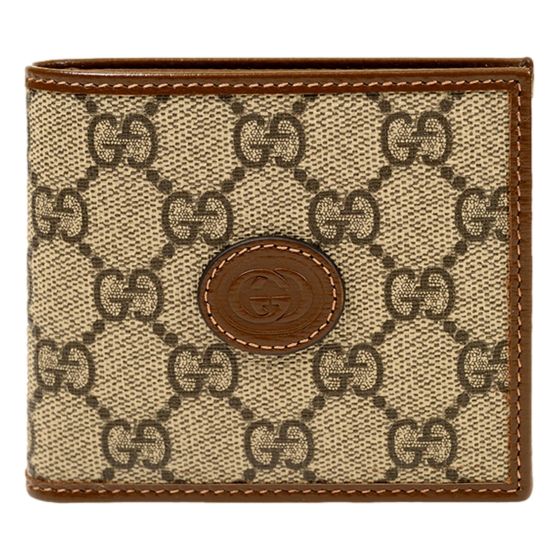Gucci Interlocking G Leather Emblem Supreme Canvas Bifold Wallet