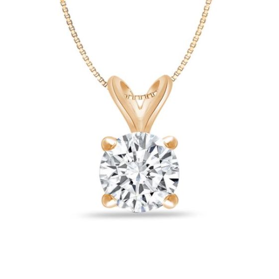 Bright White Round Lab Grown Diamond Pendant in 14K Yellow Gold 0.65ct, Color-FG, Clarity-VVS