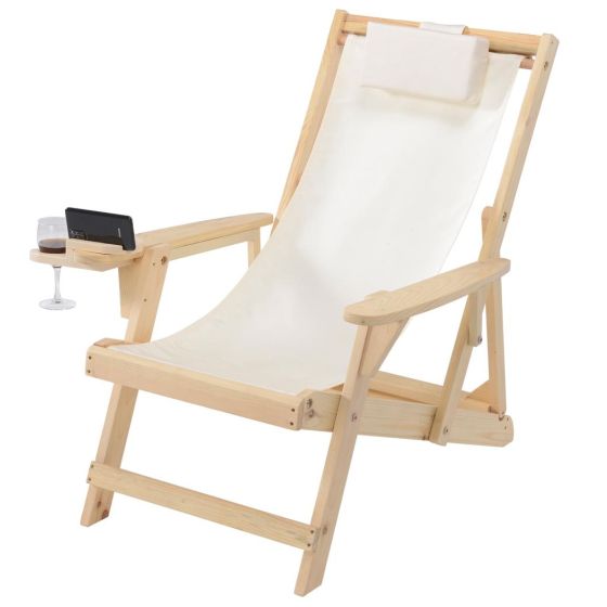 Romantic Collection - Canvas Sling Chair w/Beverage Holder - Beige