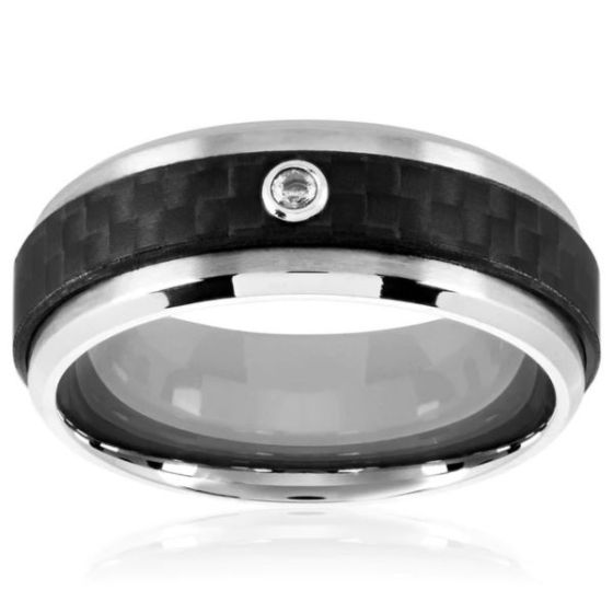 Solitaire CZ stainless steel carbon fiber ring: Size 11