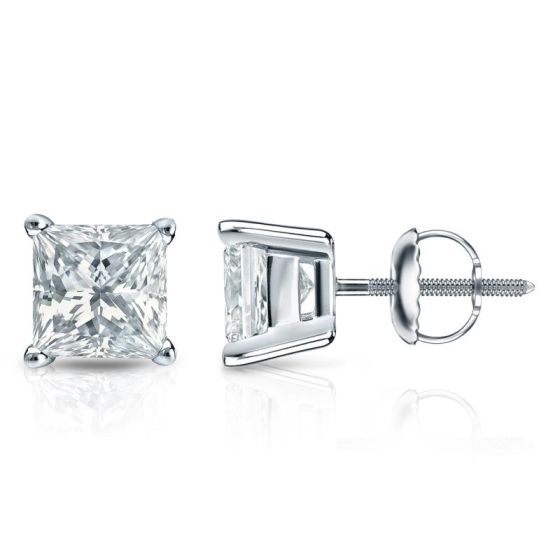 Bright White Pinnacle Princess cut Lab Grown Diamond Stud in 14K Yellow Gold 1.00ct, GH, VVS
