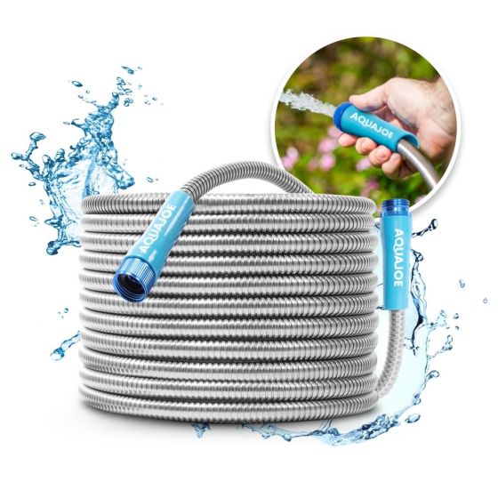 Stainless Heavy Duty Spiral Constructed Metal Garden Hose - 50Ft