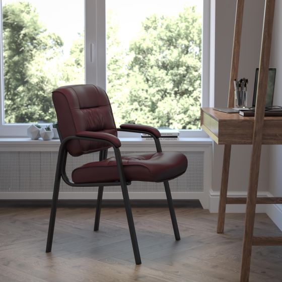 Burgundy LeatherSoft Executive Side Reception Chair w/ Black Frame - Home Office