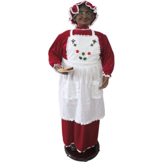 58-In. African American Dancing Mrs. Claus with Apron and Christmas Cookies, Animated Indoor Holiday