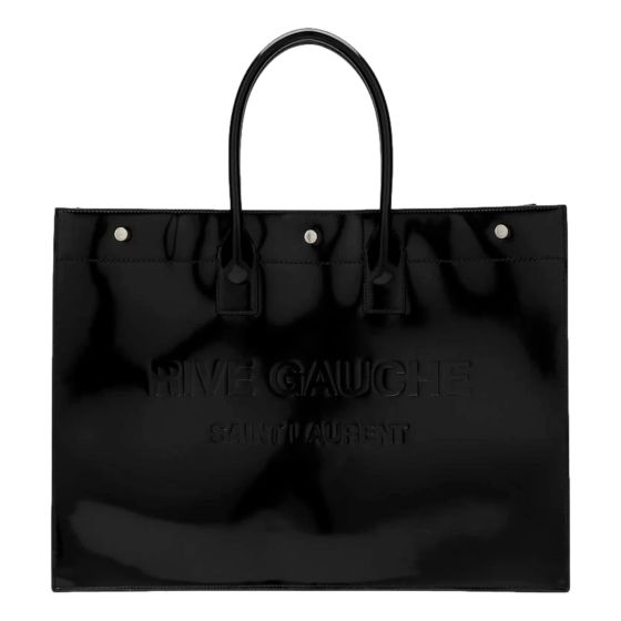 Saint Laurent Rive Gauche Black Patent Leather Large Tote Bag