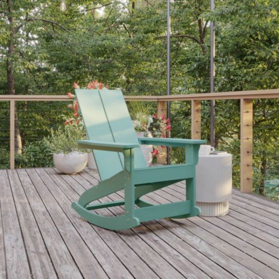 Modern 2-Slat Adirondack Poly Resin Rocking Chair - Indoor/Outdoor Use-Sea Foam