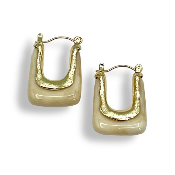 Resin Square Hoop Alabaster with Gold Plating