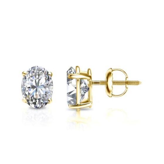 Bright White Pinnacle Oval Lab Grown Diamond Screwback Stud in 14K Yellow Gold 0.90ct, GH, VVS