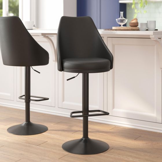 Commercial Brown LeatherSoft Adjustable Height Pedestal Bar Stools - Set of 2
