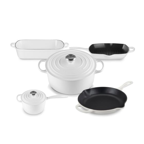 7pc Signature Cast Iron Cookware Set White